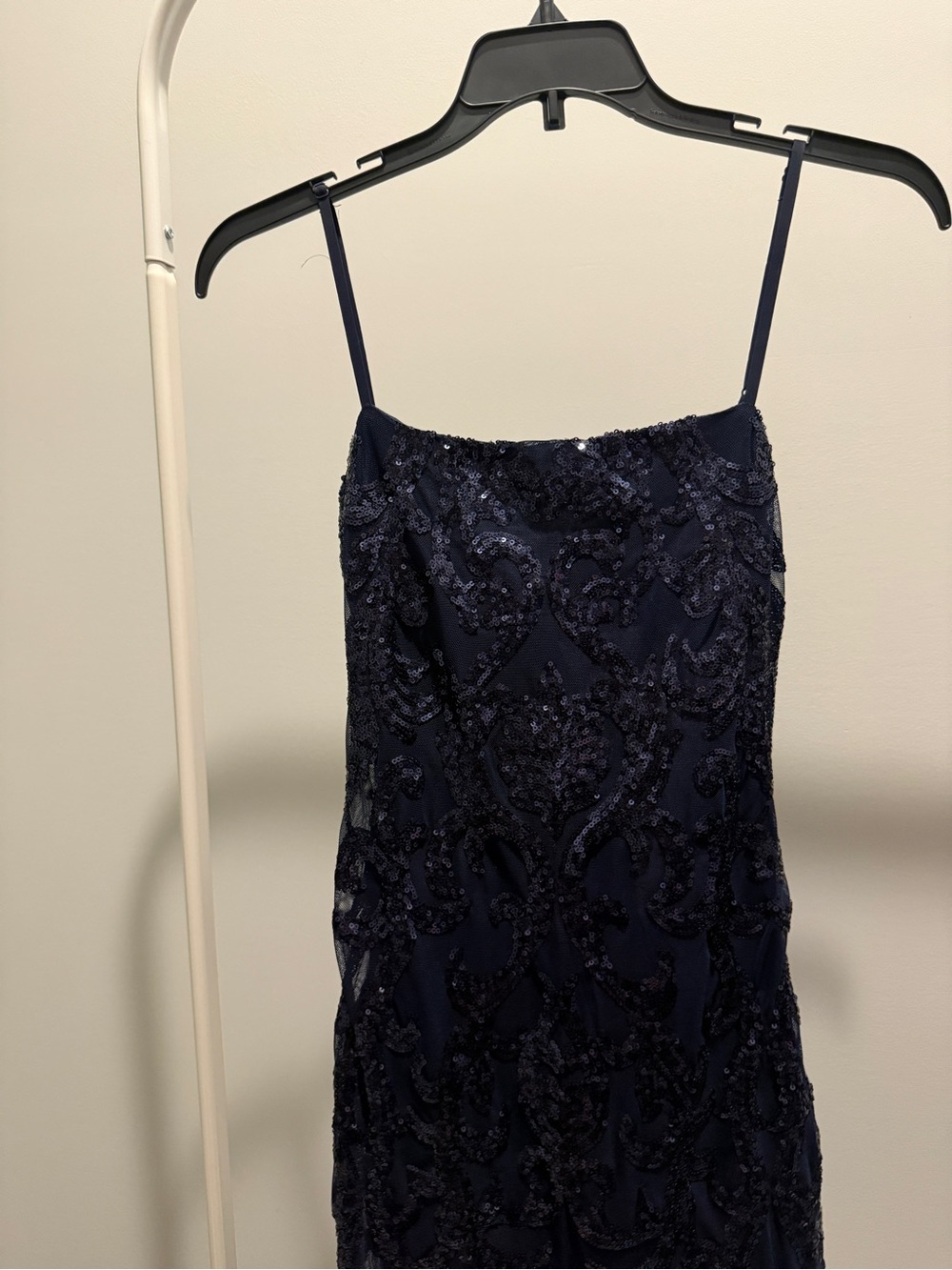 Macy's Navy Sequin Strap Spaghetti-Strap Evening Dress
